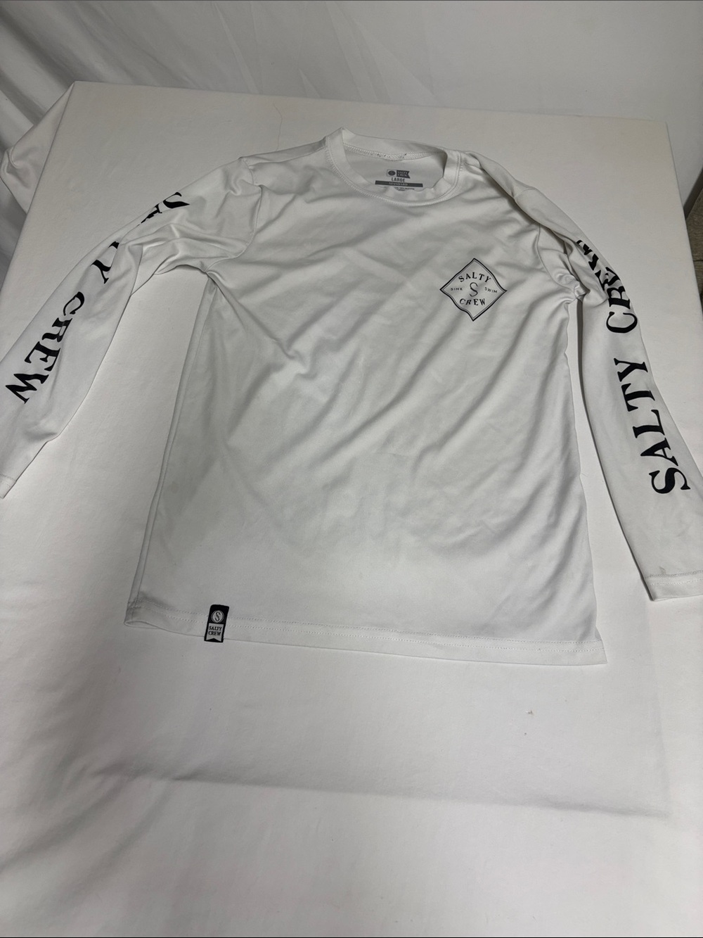 Salty Crew White Performance Sun Shirt UPF Fishing Rash Guard Unisex Large
